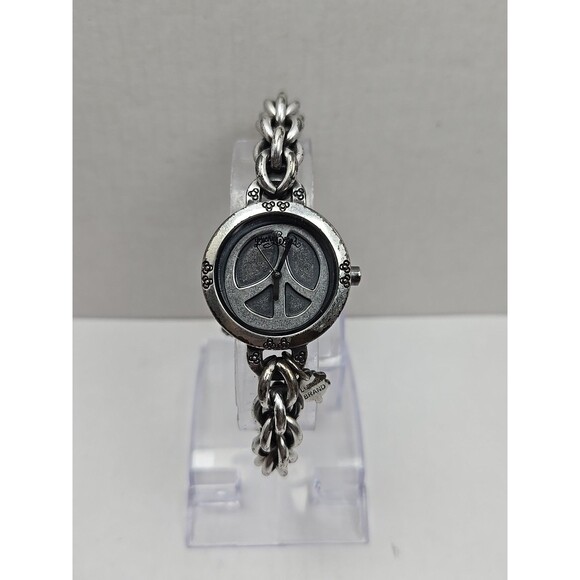 Lucky Brand Peace Sign Chain Bracelet Watch Quartz New Battery Silver Womens - Picture 1 of 12